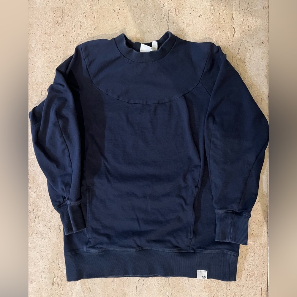 Adidas Womens Navy XBYO Sweatshirt Crewneck Cotton Long Sleeves Ribbed Trim Sm.